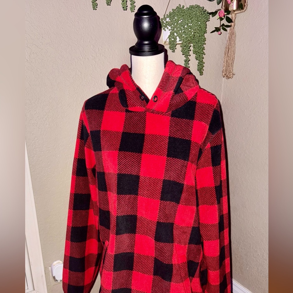Aeropostale Men’s L Fleece Hoodie Red & Black Plaid - Picture 2 of 5